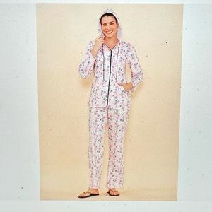 TAMSY Light Pink Snowflake Printed Brushed Flannel loose Loose Fit Track Suit